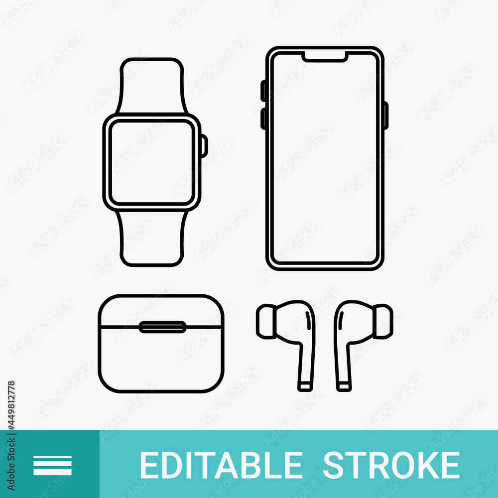 Gadget Icons. Set of Gadget Vector Outline Icon Gadget Icons. Set of Gadget Vector Outline Icon