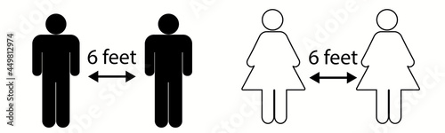 Social distancing 2m meter 6 feet distance infographic warning sign or sticker. Vector design ready for edit, print and use in shops and offices during the coronavirus covid-19 quarantine pandemic.