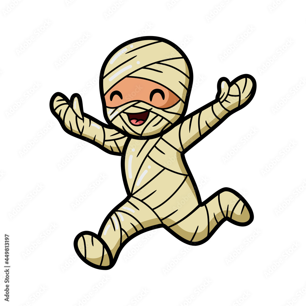 Cute little boy mummy cartoon running