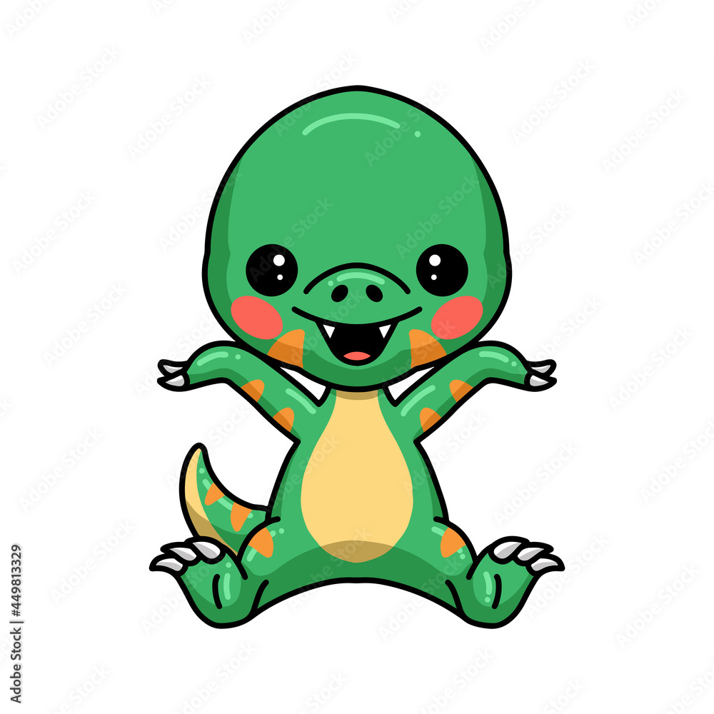 Cute little dinosaur cartoon sitting Cute little dinosaur cartoon sitting