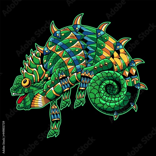 Chameleon Drawn in Zentangle Style