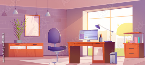 Home office interior, room for working with pc