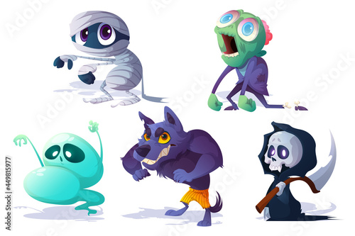 Scary Halloween characters, ghost, zombie