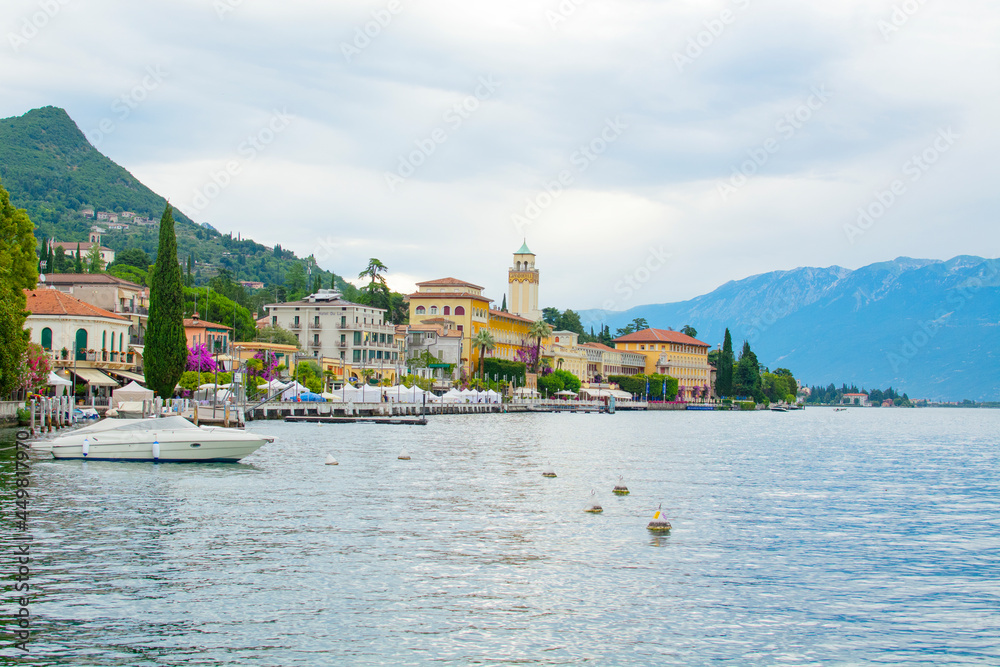 Riva del Garda, Italy - July 18, 2021 : boats on Lake Garda