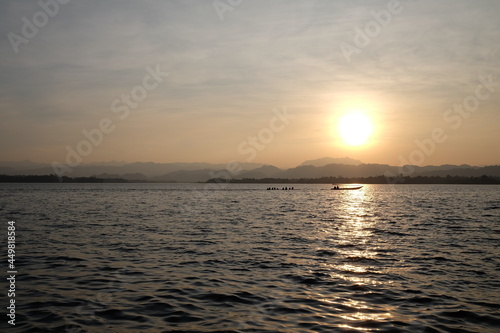 sunset over the dam