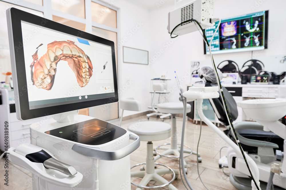 Interior of dental office with modern equipment and dental intraoral