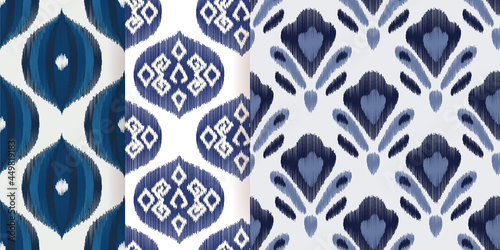 Ikat vector seamless pattern in modern Bohemian style. Ogee textile design