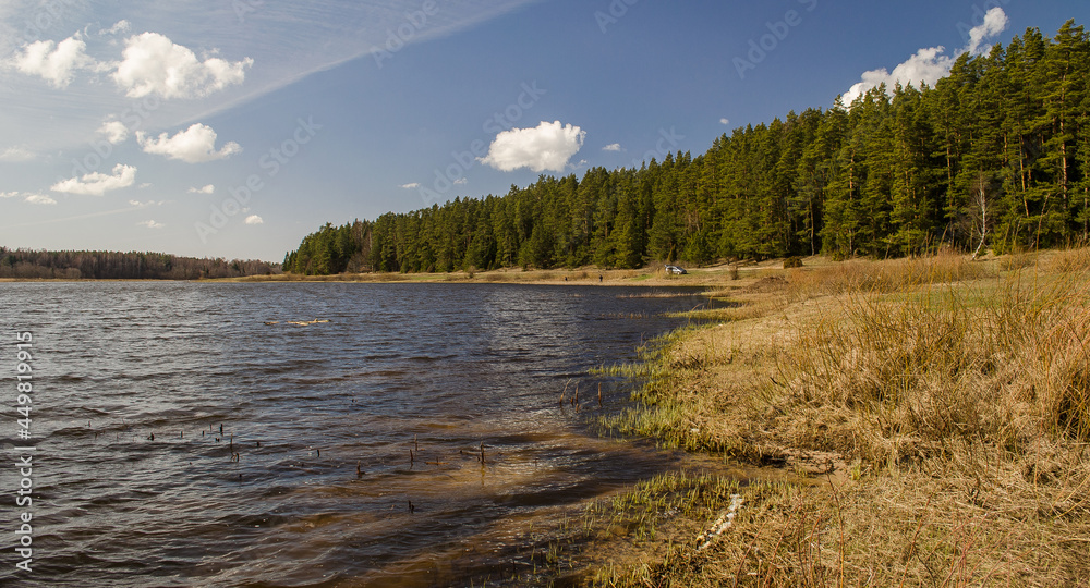 Lake Nabe on a sunny spring day, Latvia.