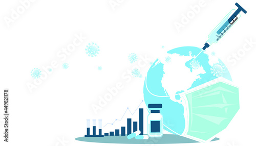  Spray vaccine  COVID 19  to people around the world.Illustration medical How to prevent covid-19 virus.