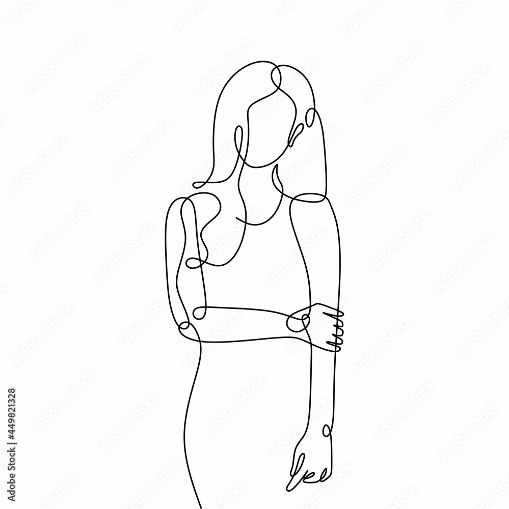 Continuous line art or One Line Drawing of abstract beautiful woman ...