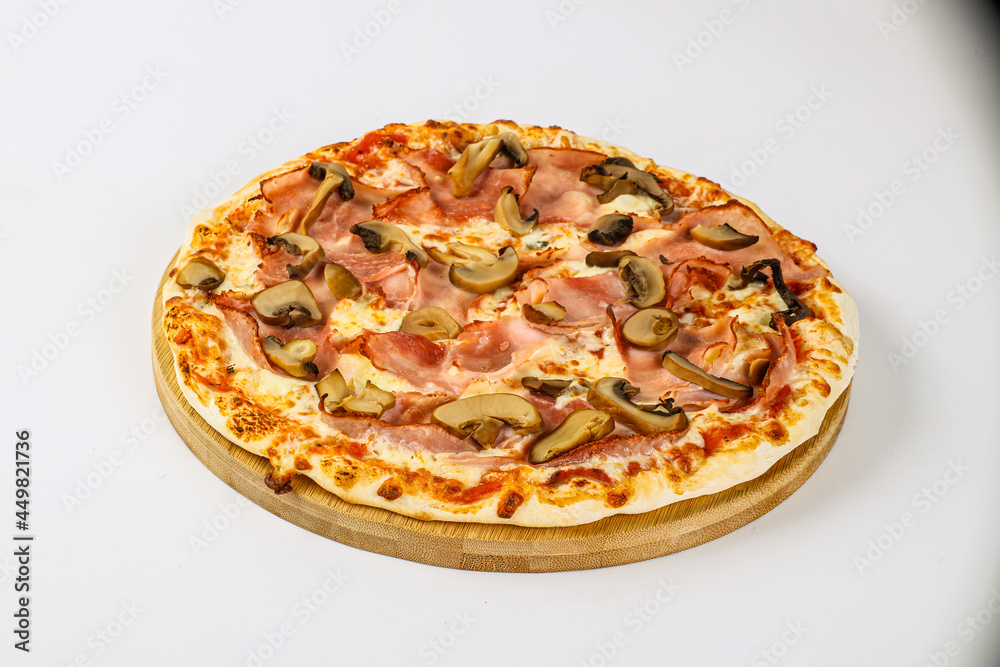 Pizza with ham, cheese and mushrooms