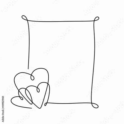 Border frame with heart line drawing. Continuous one line minimalist vector illustration.