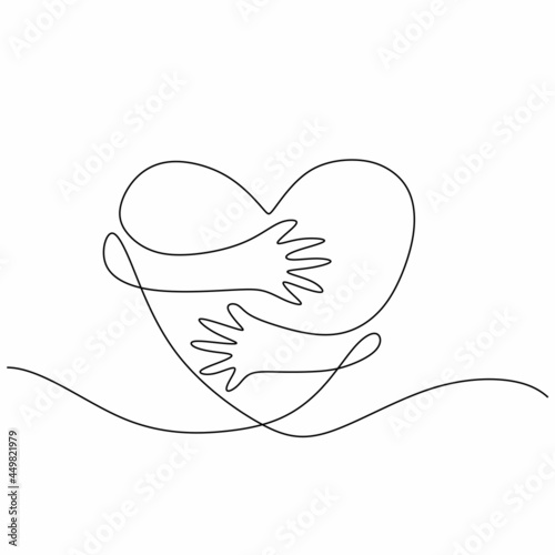 Fotografia, Obraz heart symbol with hand embrace line drawing