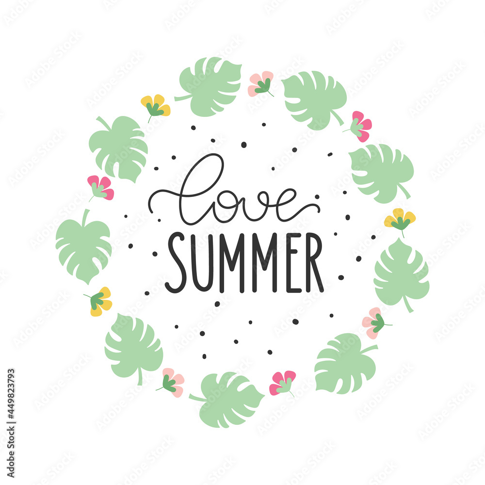 Summer lettering in floral frame Summer lettering in floral frame