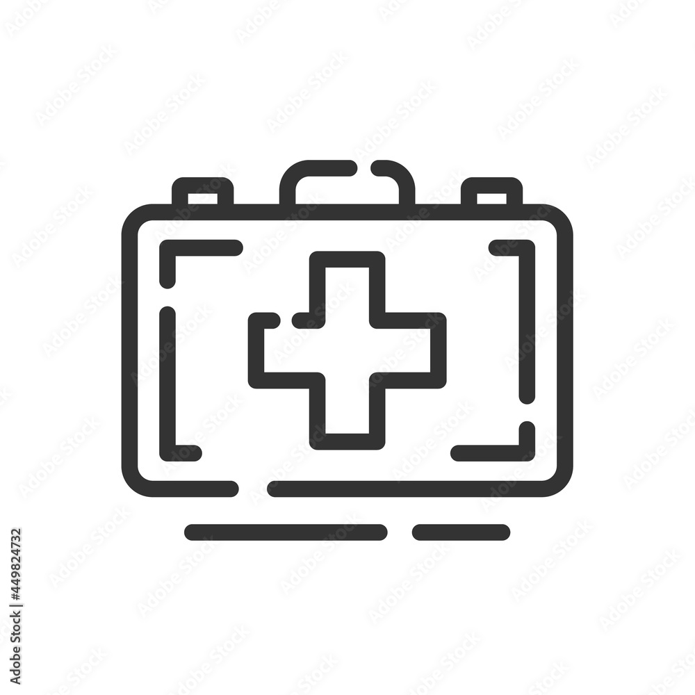 First aid kit icon in simple one line style isolated on white background. Vector illustration First aid kit icon in simple one line style isolated on white background. Vector illustration