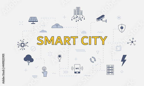 smart city concept with icon set with big word or text on center
