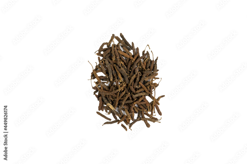Long Pepper seeds isolated on a white background and clipping path.