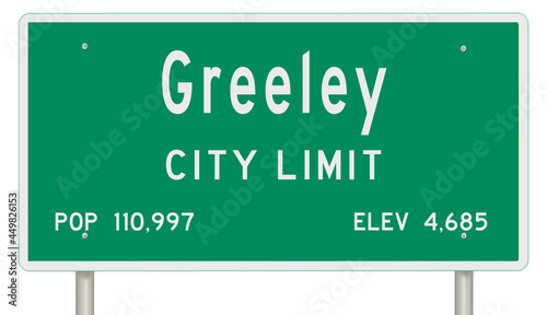 Rendering of a green Colorado highway sign with city information