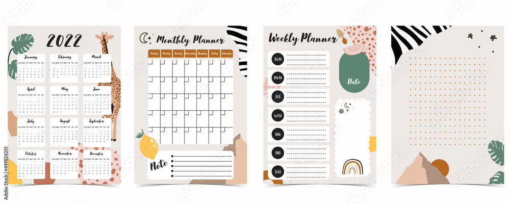 2022 table calendar week start on Sunday with safari that use for vertical digital and printable A4 A5 size