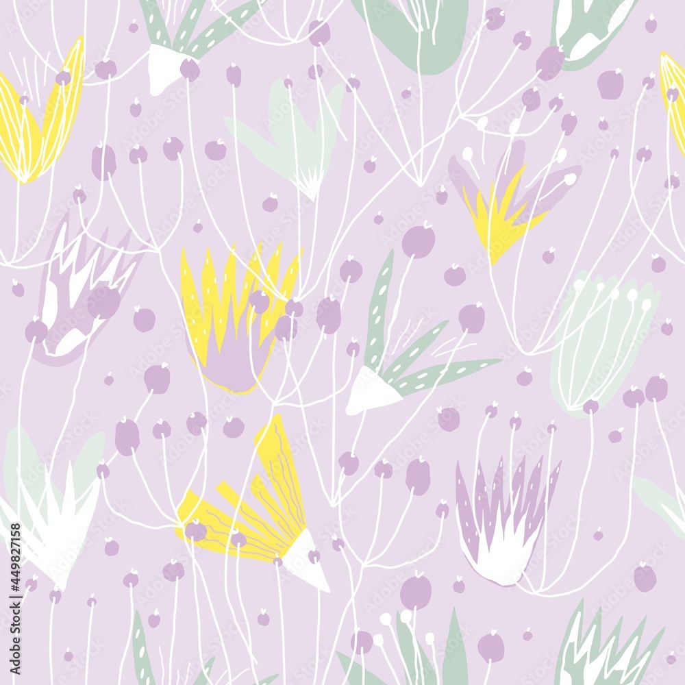 Floral print. Template for gift paper design, cover, textile print. Vector seamless pattern