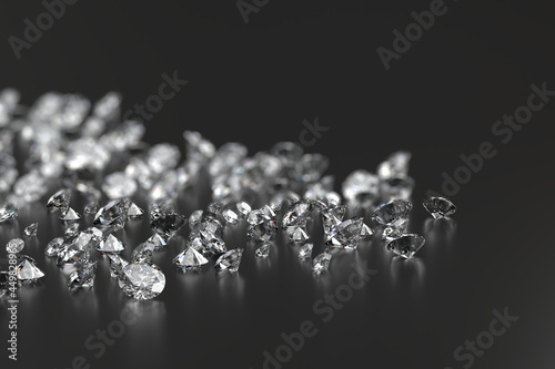 Diamond Group placed on Black Background with soft focus 3D rendering