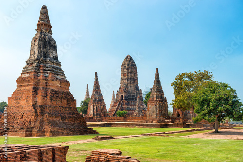 Brick ruins of ancient buddhist temple Wat Chai Watthanaram. Old architecture of Ayutthaya, Thailand