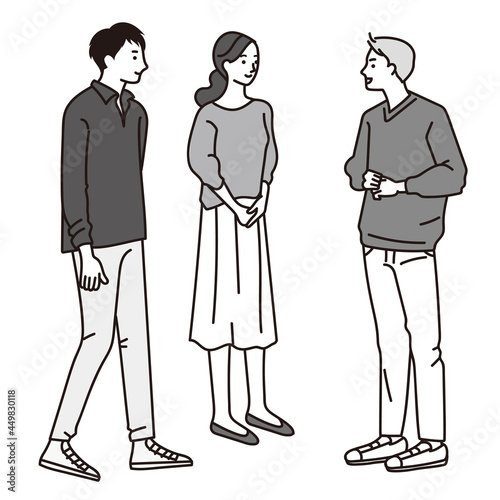 ビジネス話をする男女全身ベクターイラスト