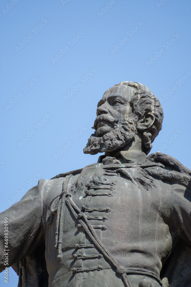 Kossuth Lajos Statue head  detail , in the city center of Szeged. Hungary ,July 2021,