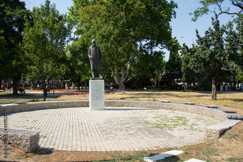 On the River Tisza side of the square stands the statue of Gyula Juhász, Hungarian poet, Szeged, , Hungary,july 2021 photo