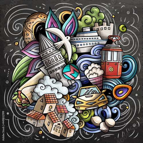 Istanbul cartoon vector doodle chalkboard illustration
