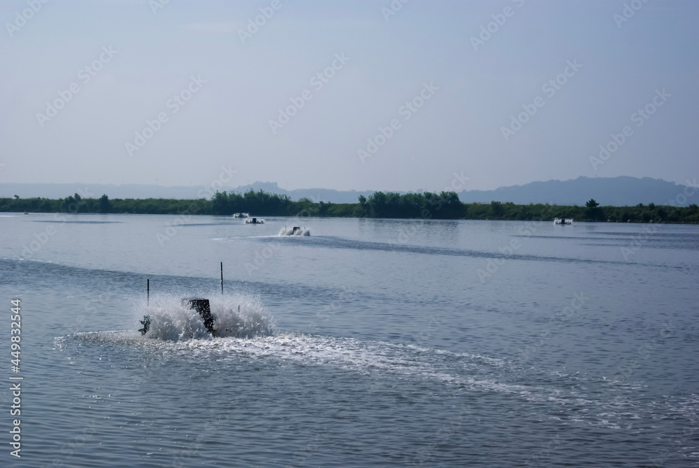 Obraz premium The view of a fish farm under the blue sky in the West Sea of Korea