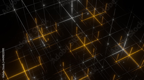 グリッド 面心立方格子構造 立体 ワイヤーフレーム 黄 [別Verあり] © GINGER_Tsukahara