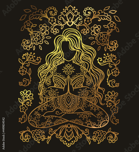 Yoga illustration. Meditation pose. Ornamental zenart