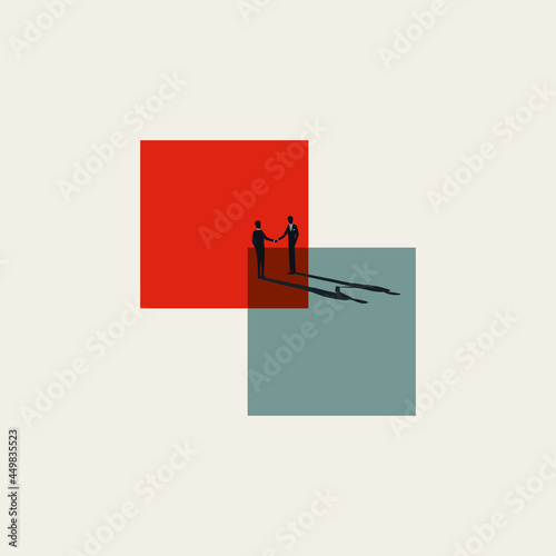 Business merger, acquisition and deal vector concept. Symbol of cooperation, partnership handshake. Minimal illustration photo