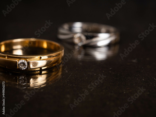 Close up shoot of gold wedding ring with beautiful diamond