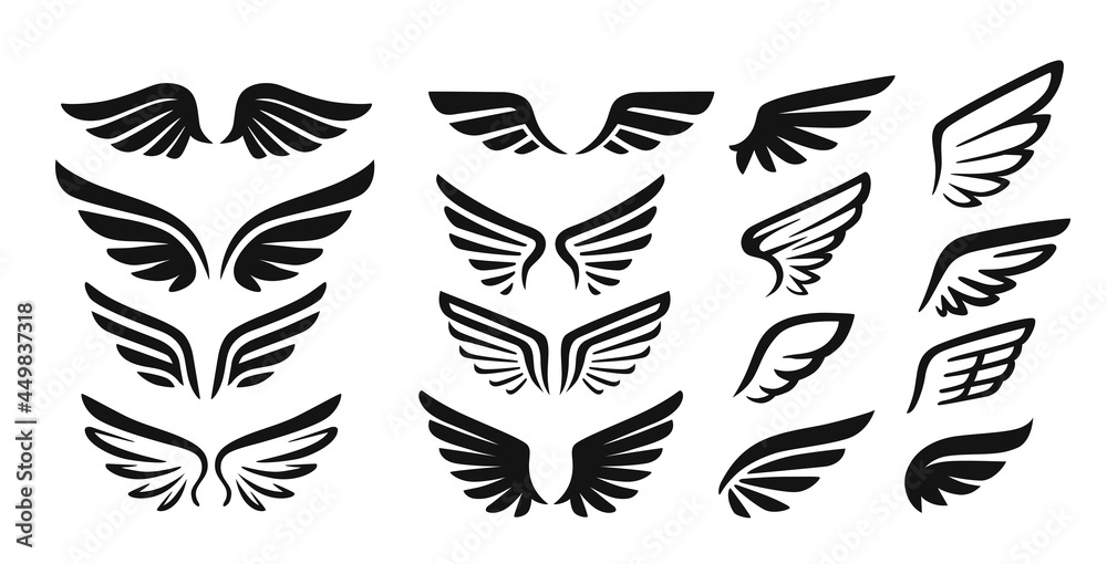 Set of black wings icons. Vector logos