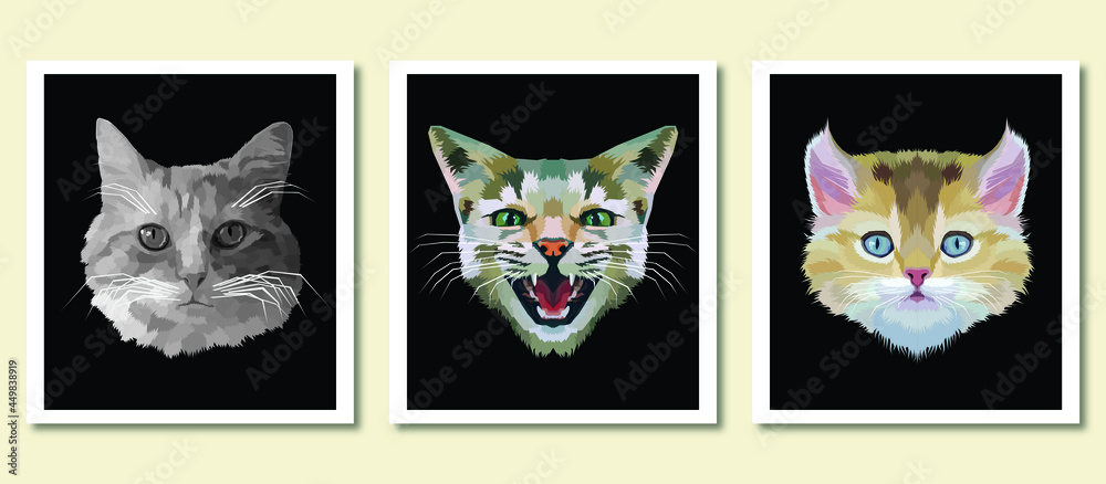 new collection head cat pop art portrait in frame new collection head cat pop art portrait in frame