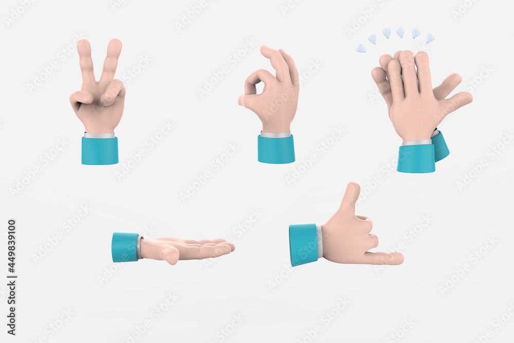 3d cartoon Hands Gestures friendly funny style isolated on white background. 3d illustration 3d cartoon Hands Gestures friendly funny style isolated on white background. 3d illustration