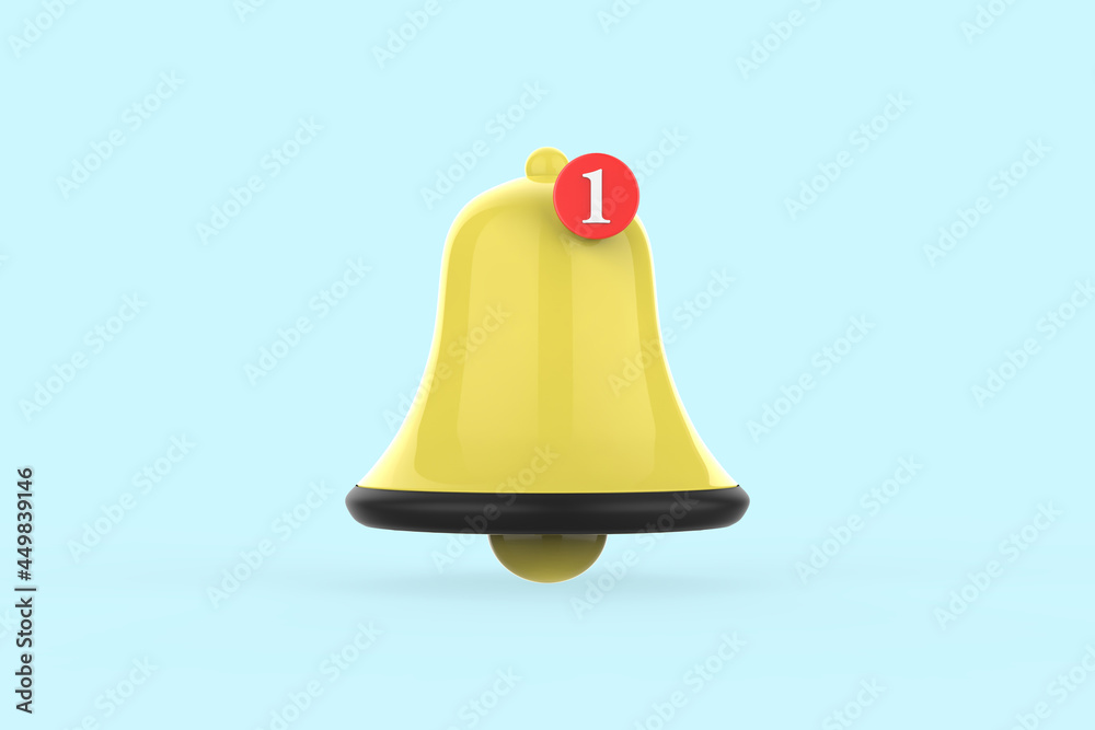 simple Notification bell icon isolated on white background. one new notification concept. Social Media element. 3d illustration simple Notification bell icon isolated on white background. one new notification concept. Social Media element. 3d illustration