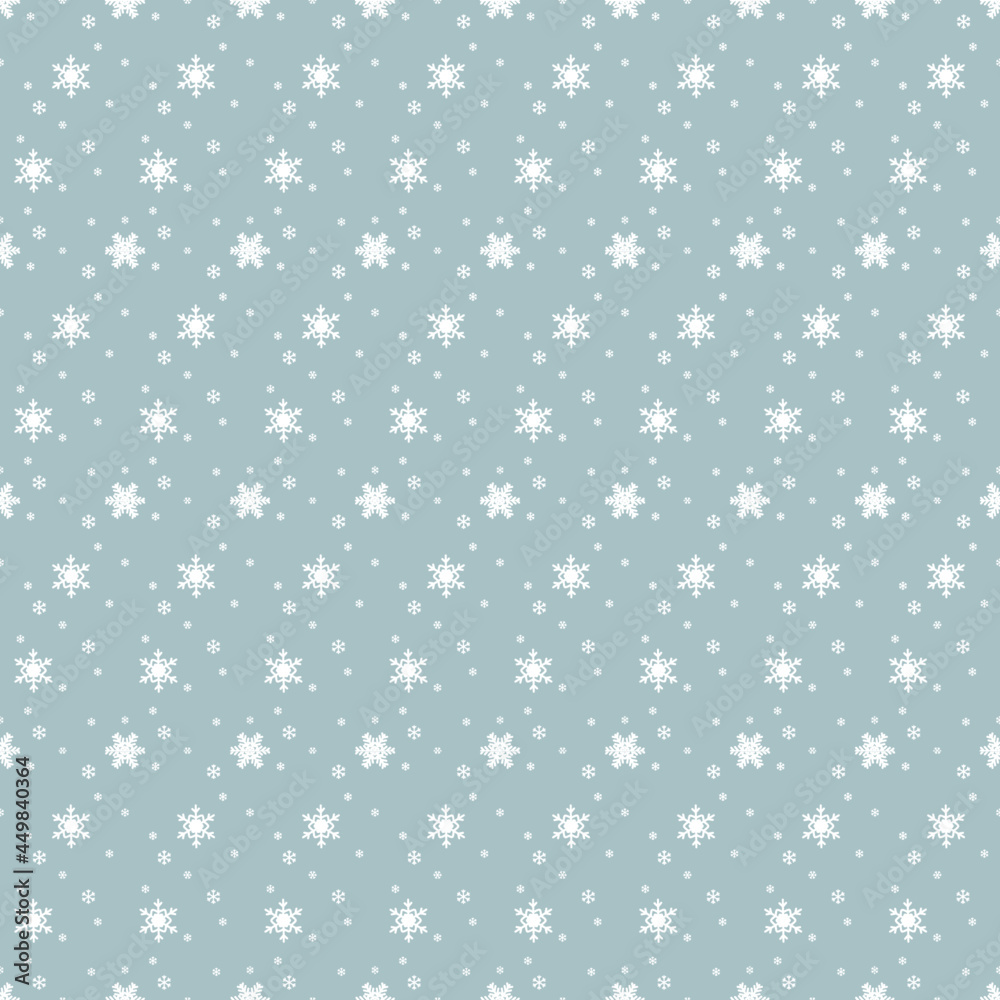 Christmas Pattern Background - Seamless Snowflakes Vector On Blue Gray BG - Pigeon Color
