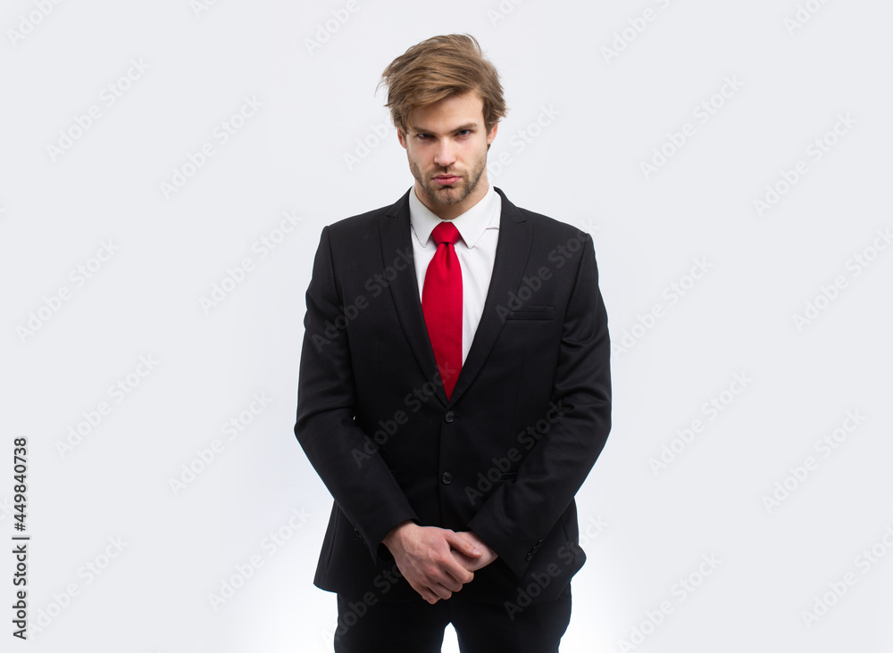 Business concept. Young business man with red tie in a suit and west. Stock  Photo | Adobe Stock