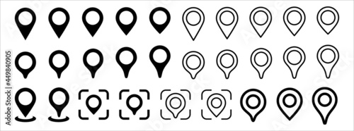 Map location pin icon vector set. Map position marker point icon illustration. Variation designs template. Map target destination pointer.