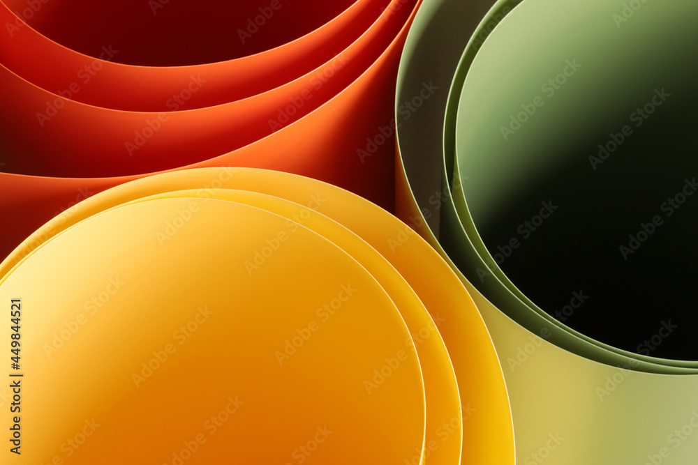 Obraz na płótnie abstract vibrant color curve background, creative graphic wallpaper with orange, yellow and green for presentation, concept of dynamic movement and space, detail of bending plastic sheets w salonie