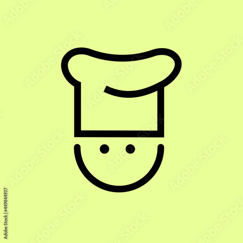 vector illustration logo cartoon design modern person professional line art menu kitchen cook restaurant chef cooking business eat cafe dinner cap head man cookery hat bistro bakery background food 