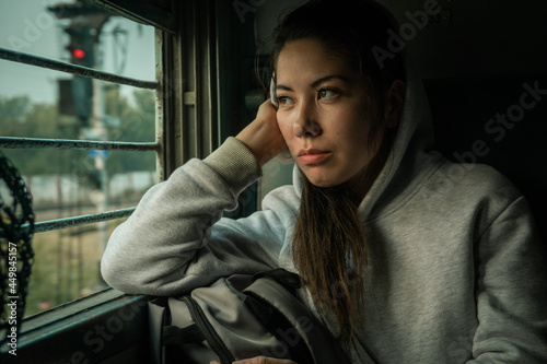 Photography Young female passenger travel by passenger Train