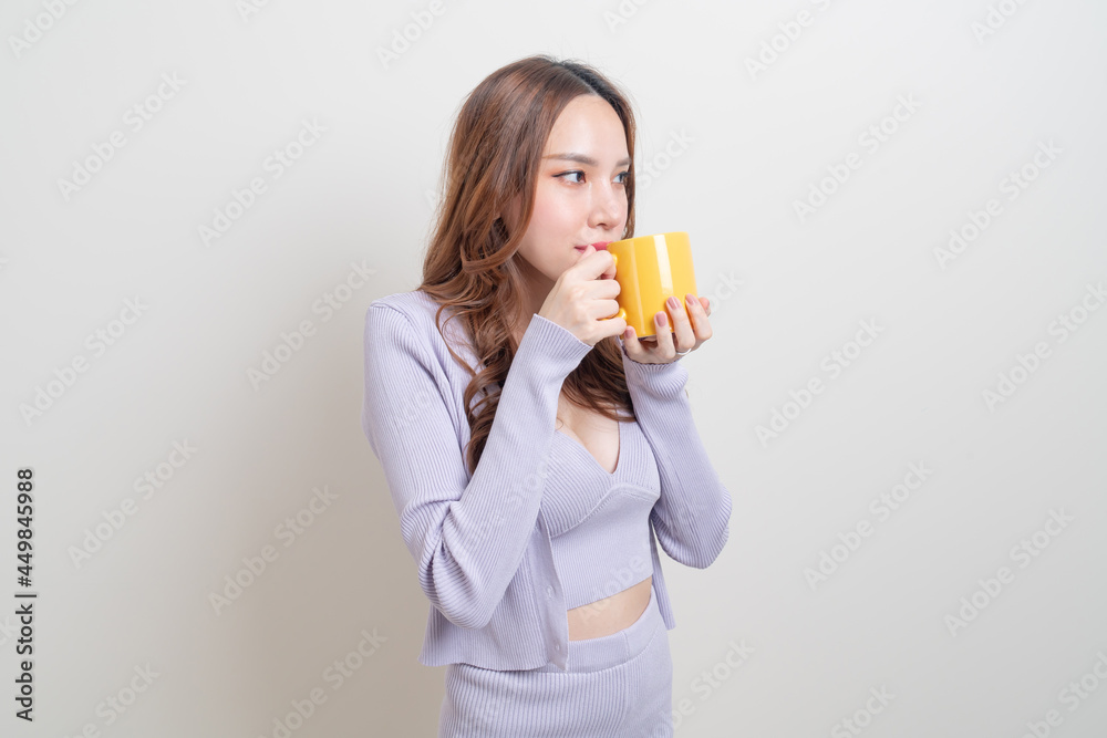 portrait beautiful Asian woman holding coffee cup or mug portrait beautiful Asian woman holding coffee cup or mug