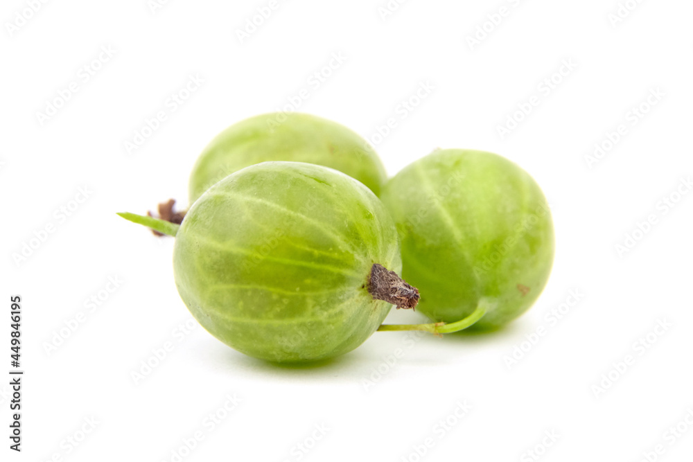 Gooseberry isolated on white background. Three green berries. Gooseberry isolated on white background. Three green berries.