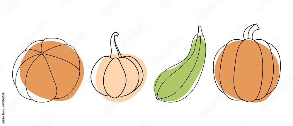 Pumpkin. Autumn vegetable. For fall decorative design, thanksgiving and halloween invitation, harvest flyer, textile. Vector flat cartoon illustration
