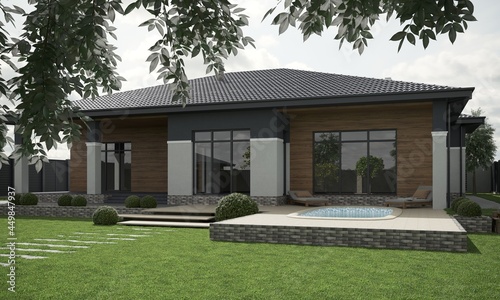 modern house, cottage, exterior view - 3d illustration, 3D render © vadim_fl