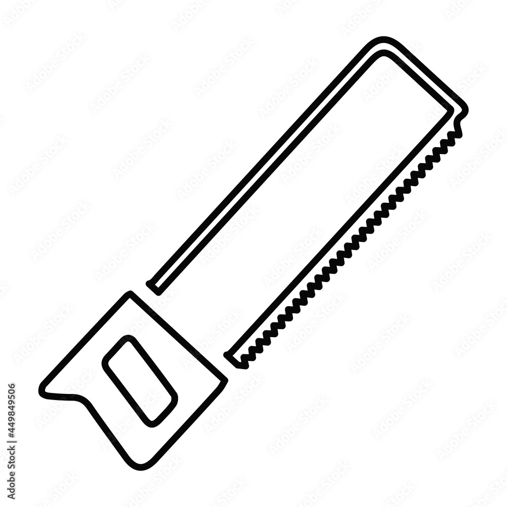 Icon a hacksaw. Handmade carpenter's tool for cutting various materials. Vector illustration isolated on a white background for design and web. Icon a hacksaw. Handmade carpenter's tool for cutting various materials. Vector illustration isolated on a white background for design and web.